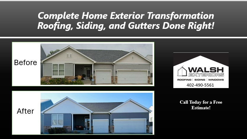 Before and after of complete home exterior transformation  roofing, siding, and gutters